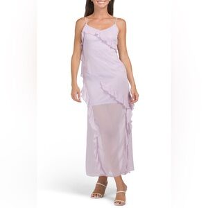 NWT MELLODAY Lavender Sheer Ruffle Maxi Dress Size L